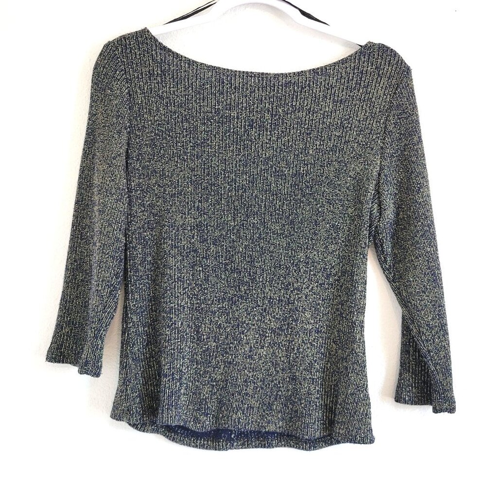 John Roberts Blue Sparkle Low Back Sweater 3/4 Sleeve Size 12
